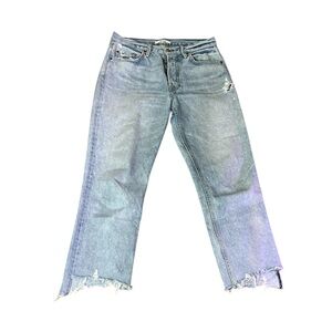Grlfrnd Helena distressed raw hem straight leg jean in collision wash size 28